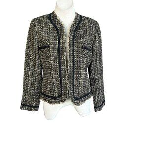 Versailles Black Brown Tweed Raw Edge Open Blazer Jacket size 12